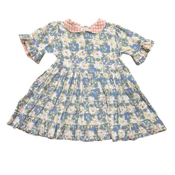 Vintage Coco Le Chat Girls Gingham‎ Collared Lightweight Short Sleeve Dress Sz 5 - Picture 1 of 10